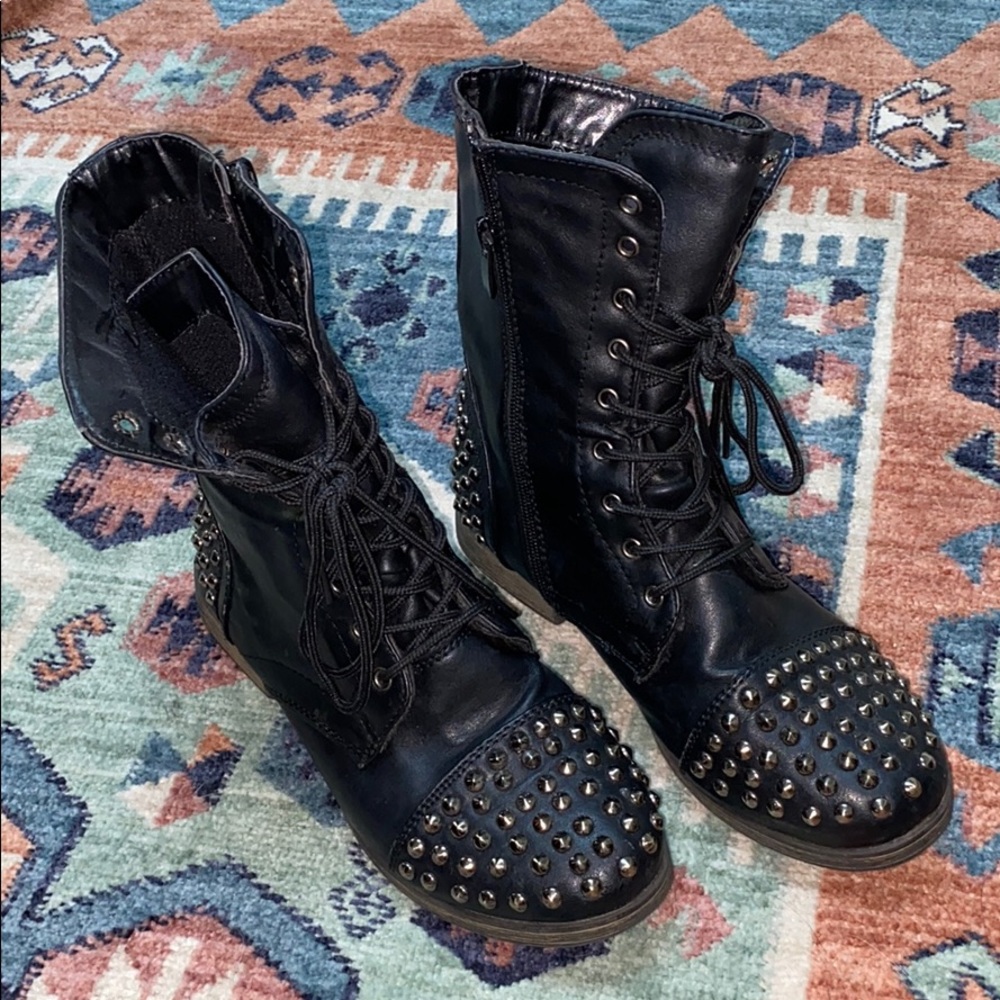 Black studded combat boots size 7